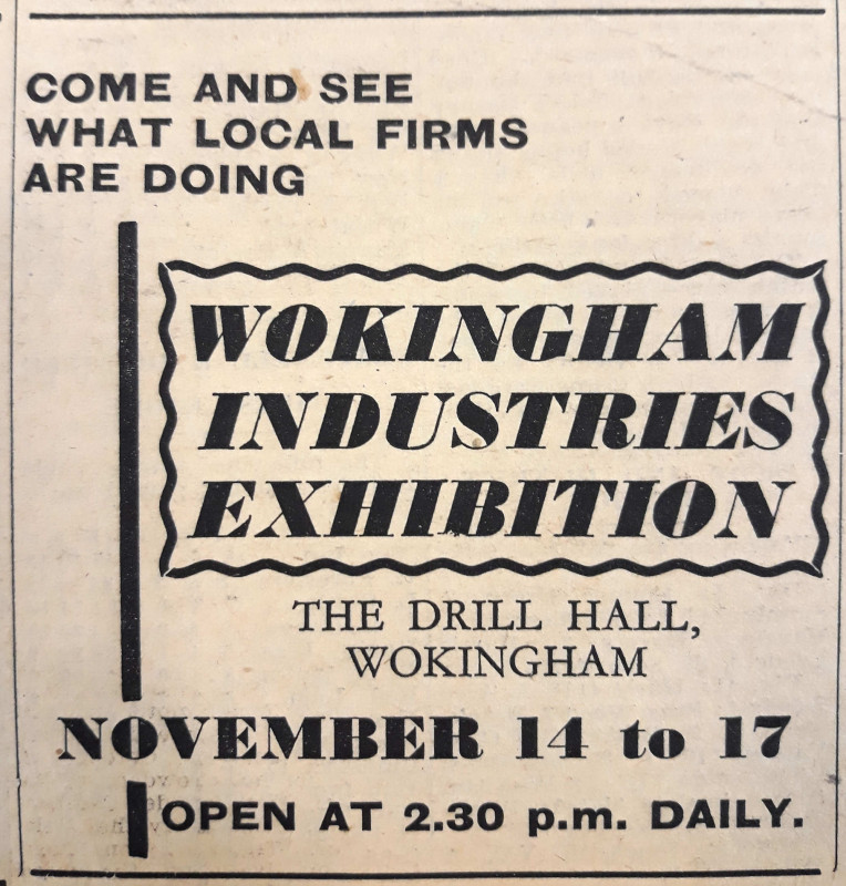 Notice of Wokingham Industries Exhibition in the Wokingham and Bracknell Times 1951