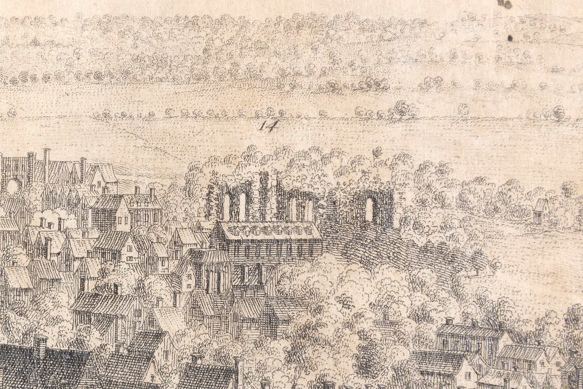 Reading Abbey ruins from 1734 print ref. D/EX2701/1