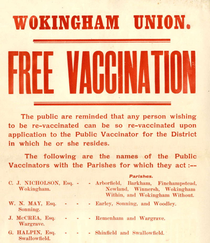 Poster for Free Vaccination in Wokingham, 1923 ref. J/H1