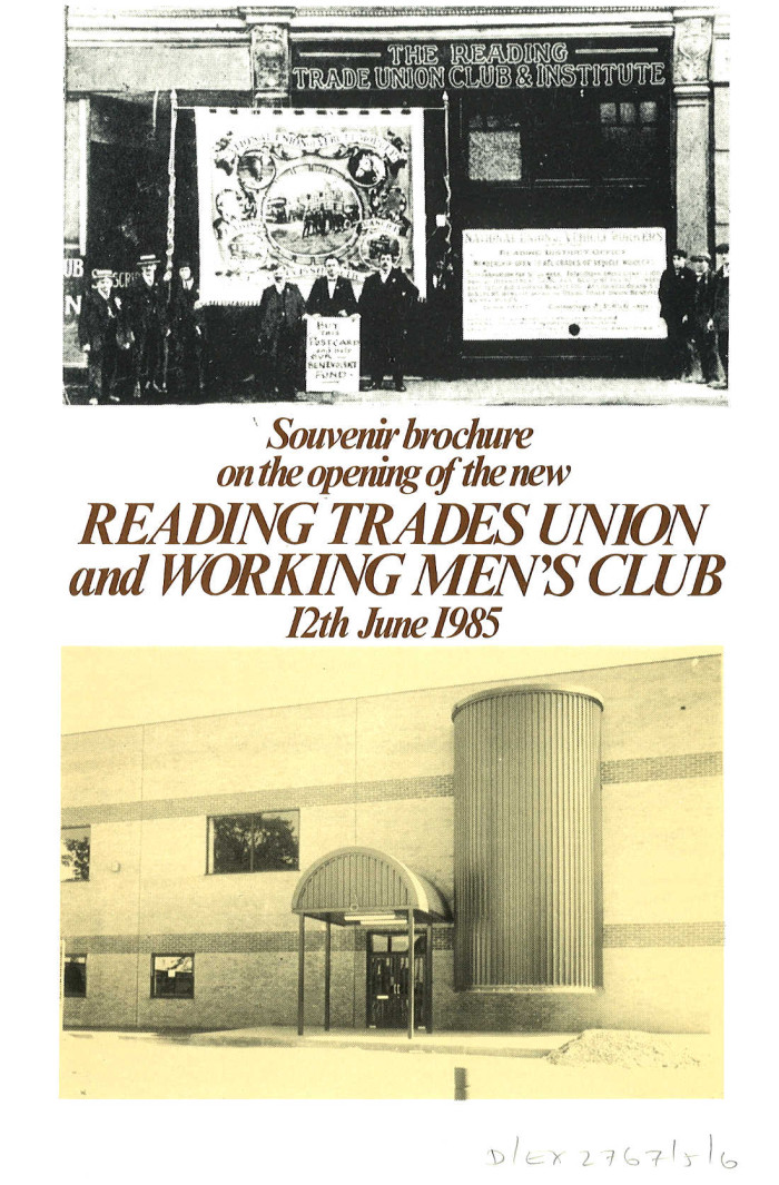 Cover of Reading Trades Union and Working Men's Club souvenir brochure, 1985 ref. D/EX2767/5/6