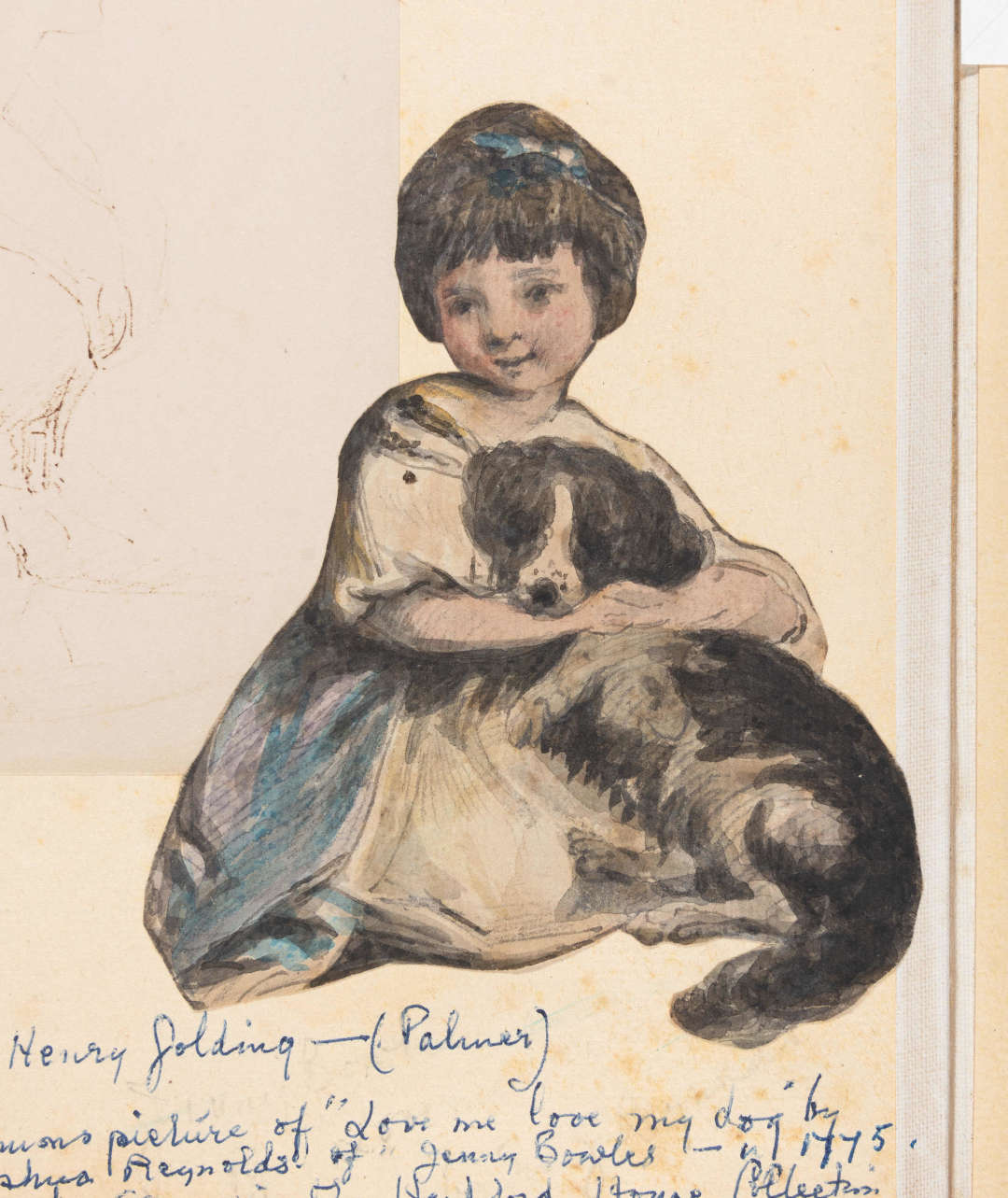 Drawing of a young girl sat with a dog referece D/EX2645/1