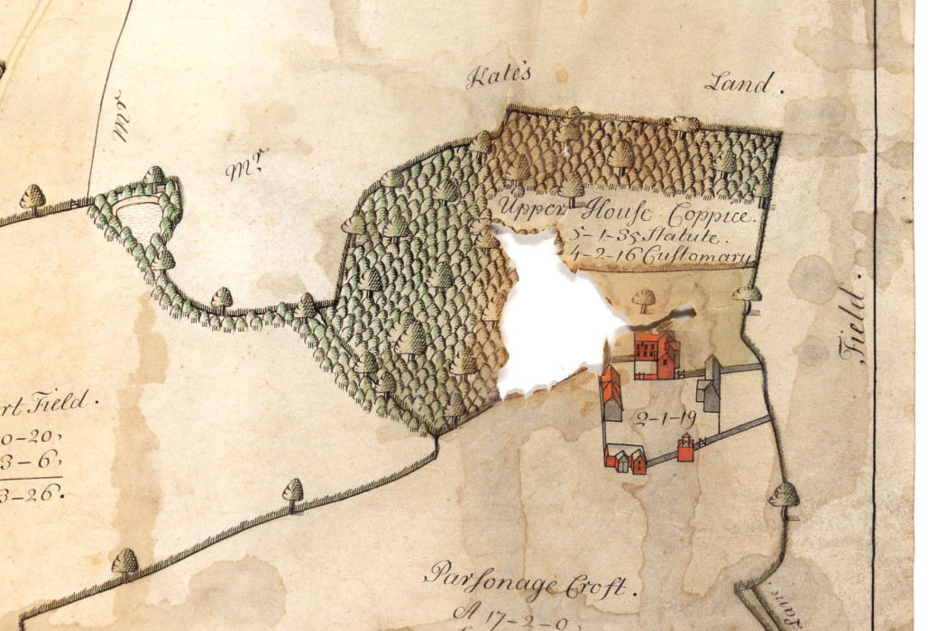 Close up of Upper House Farm from 1733 map, ref. D/EX218