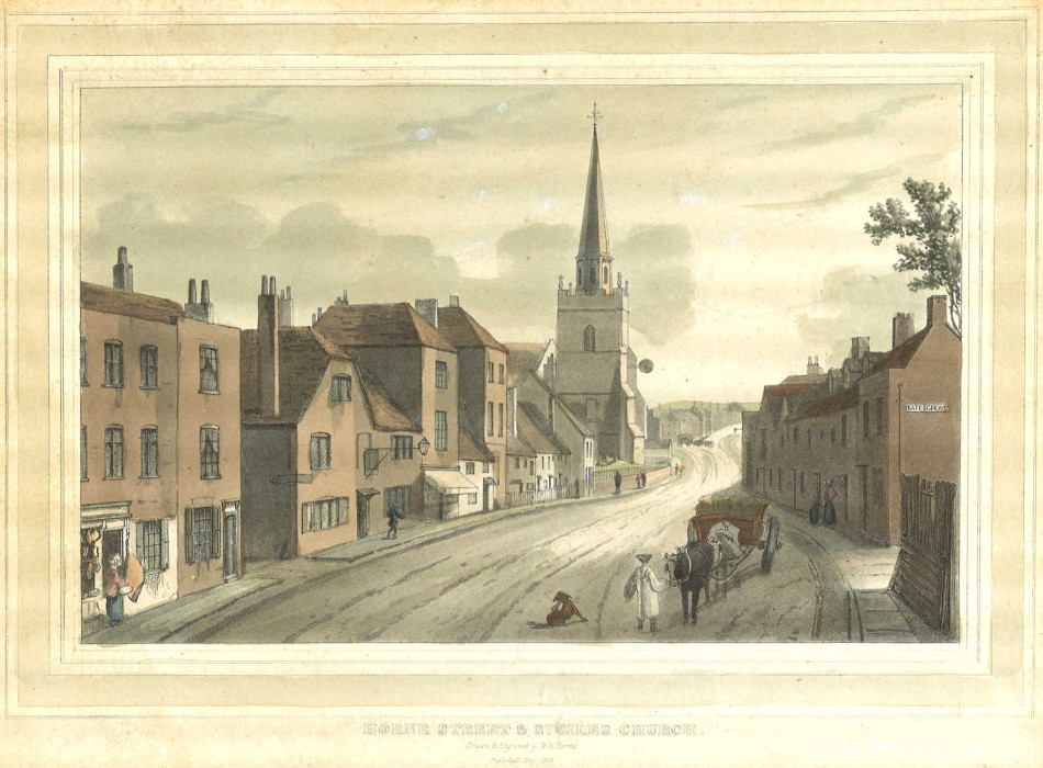 Drawing showing Horn Street Reading and St Giles Church Reading ref. D/EX2956/2/2