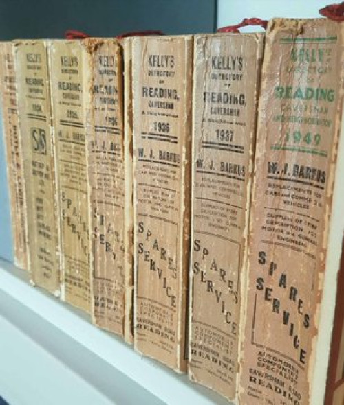 Reading trade directory volumes on a shelf