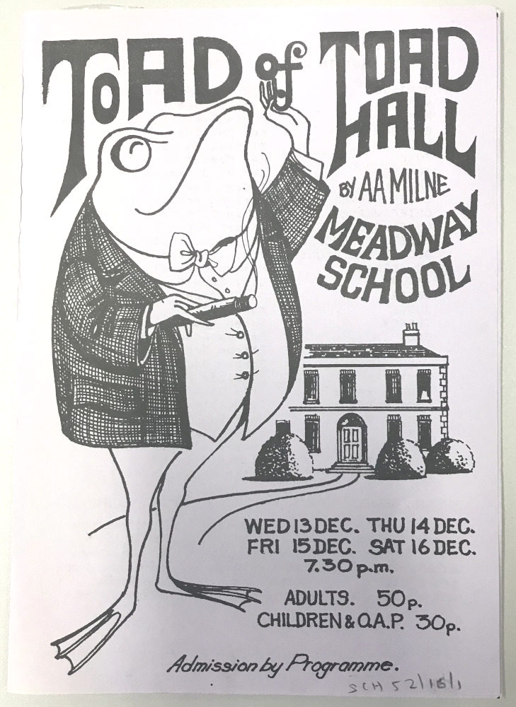 Programme for the production of Toad of Toad Hall at Meadway School, Reading, 1972
